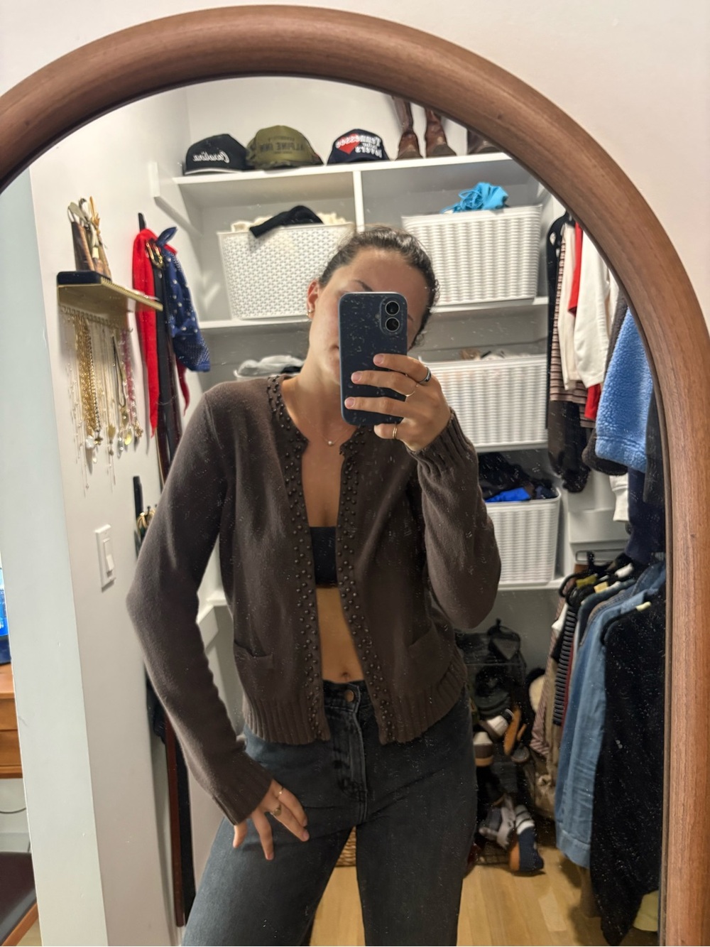 Old Navy Brown Beaded Trim Cardigan